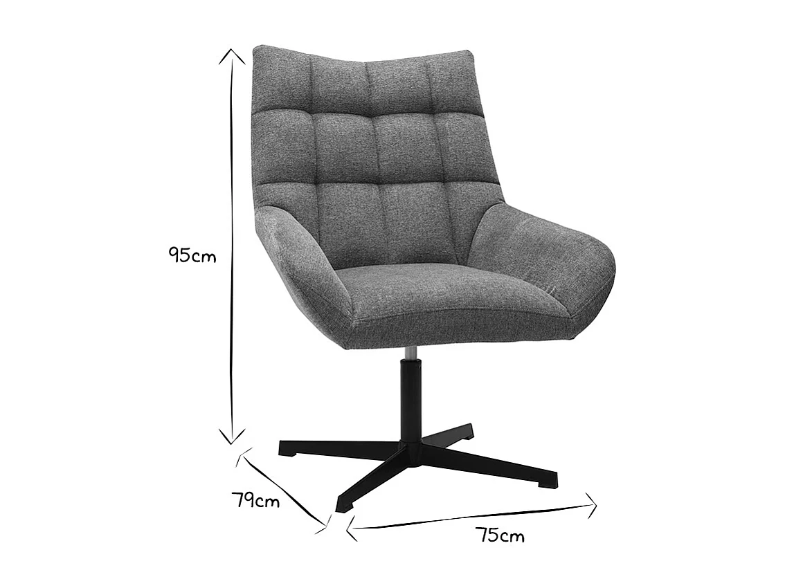 Sillón de diseño giratorio de tejido efecto aterciopelado texturizado gris KING