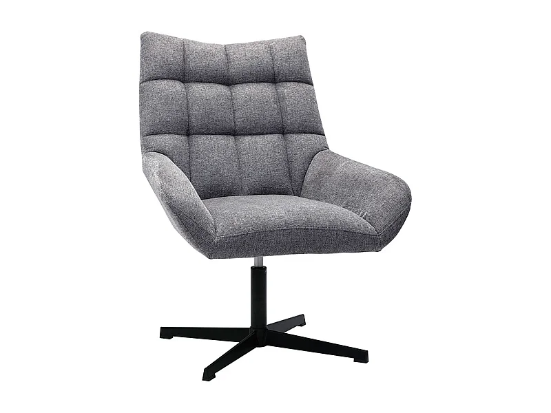 Fauteuil pivotant design en tissu effet velours texuré gris et métal noir KING