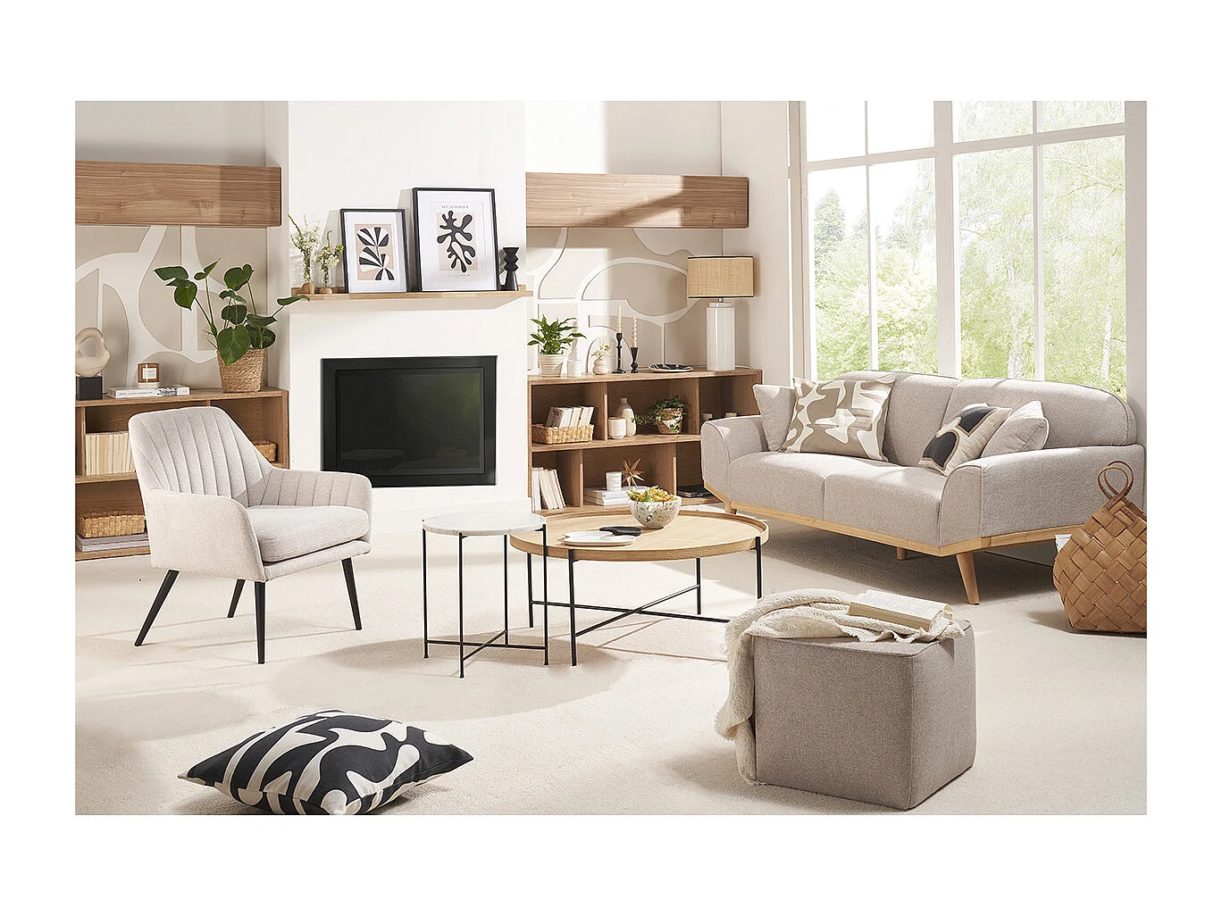 Sillón de tejido efecto aterciopelado texturizado beige y metal GASTON