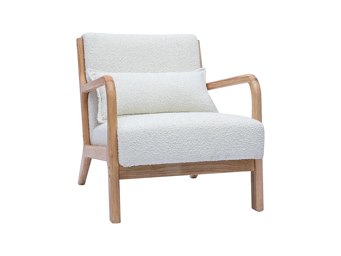 Sillón nórdico de borreguillo blanco y madera clara maciza DERRY