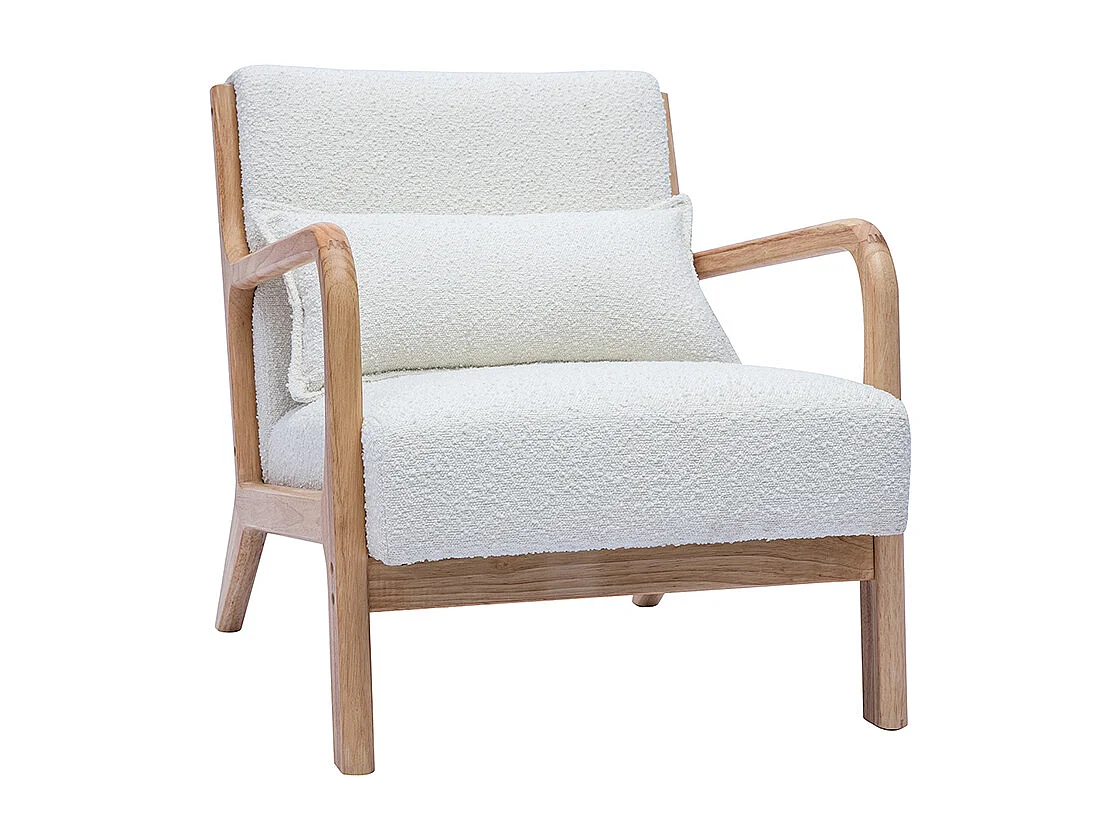 Sillón nórdico de borreguillo blanco y madera clara maciza DERRY