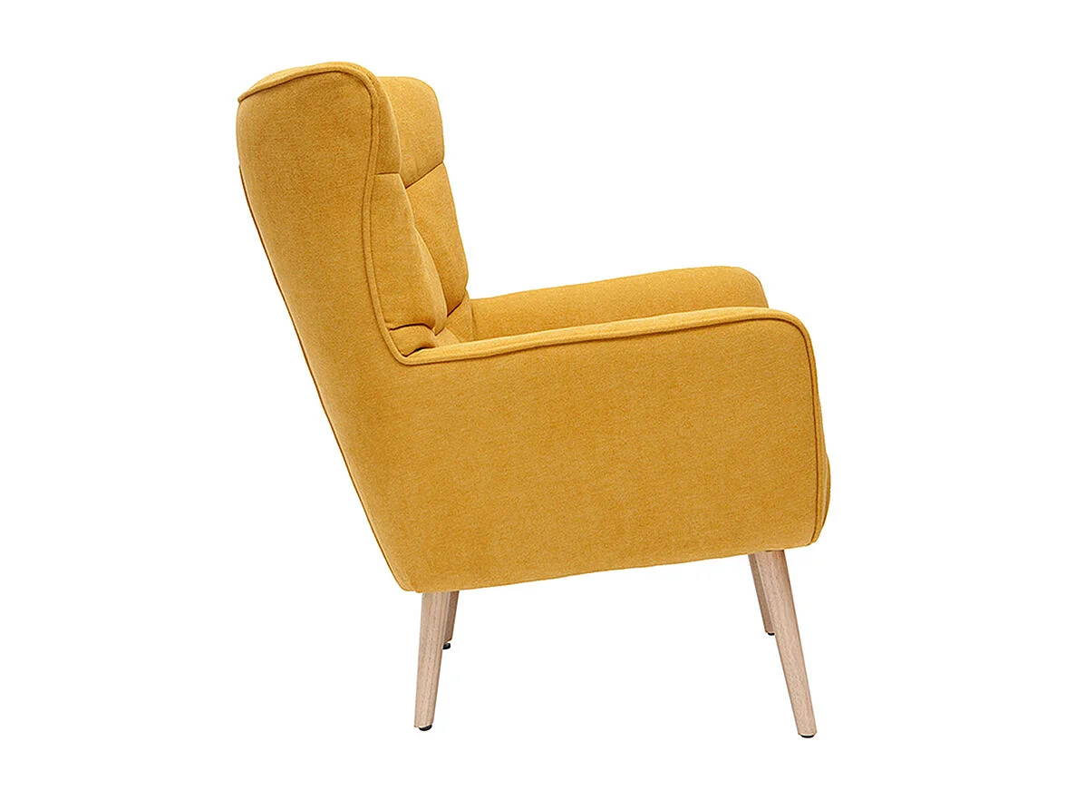 Sillón nórdico efecto terciopelo amarillo mostaza y madera AVERY