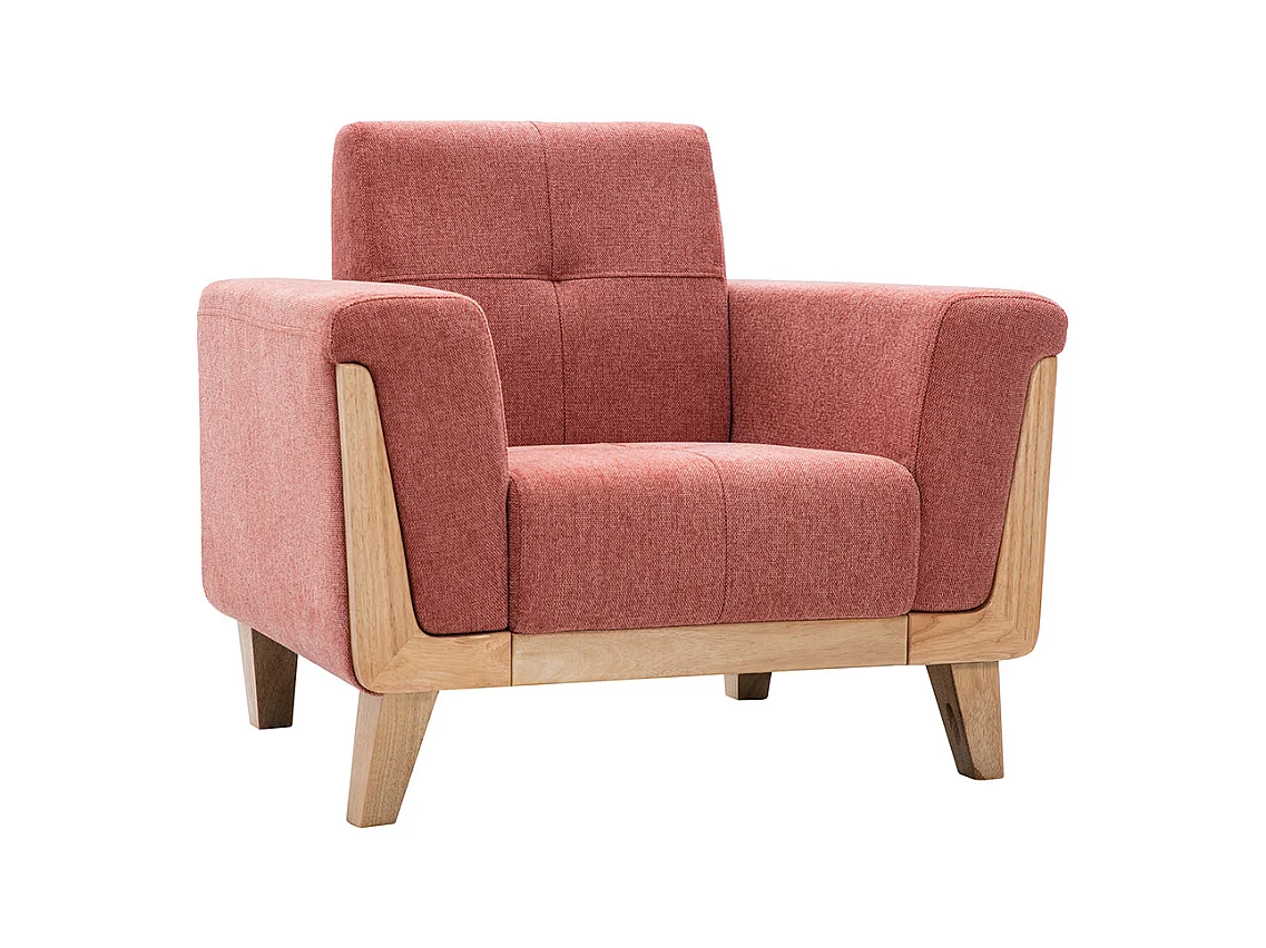 Poltrona scandinava in tessuto color terracotta e legno chiaro FJORD