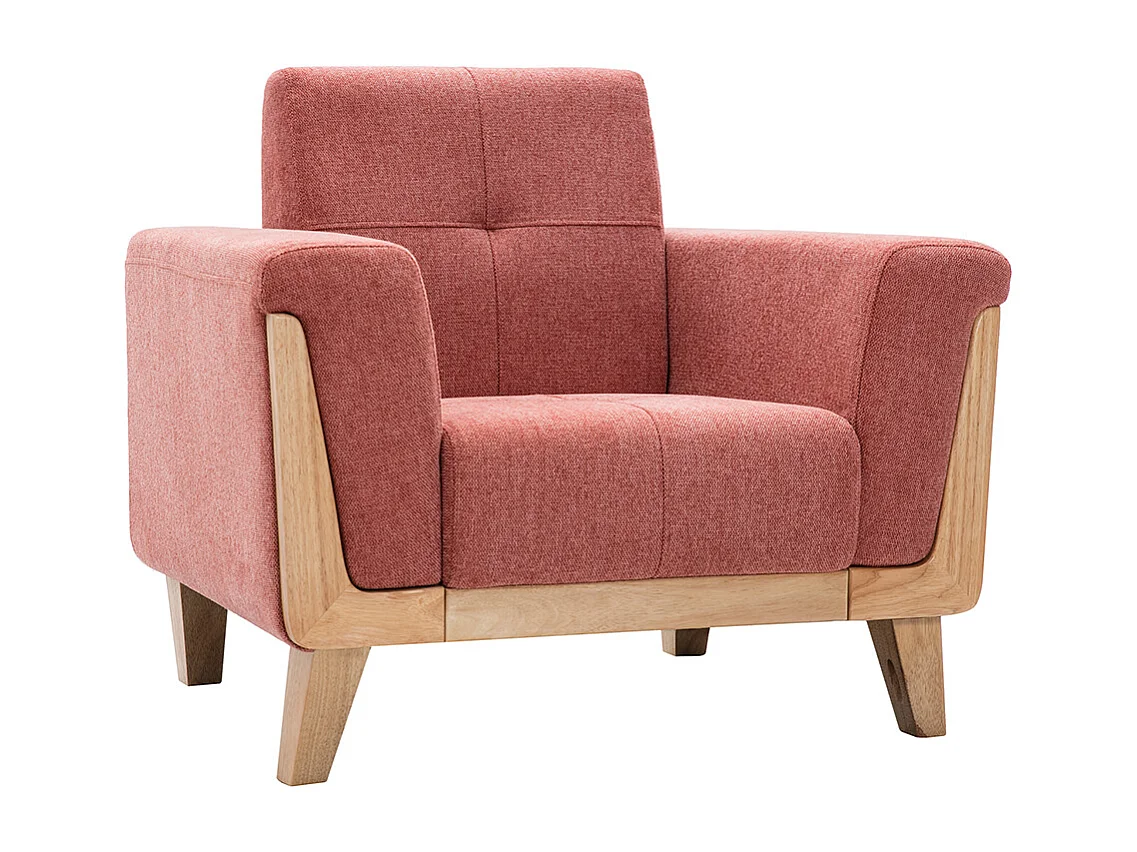 Fauteuil scandinave en tissu terracotta et bois clair FJORD