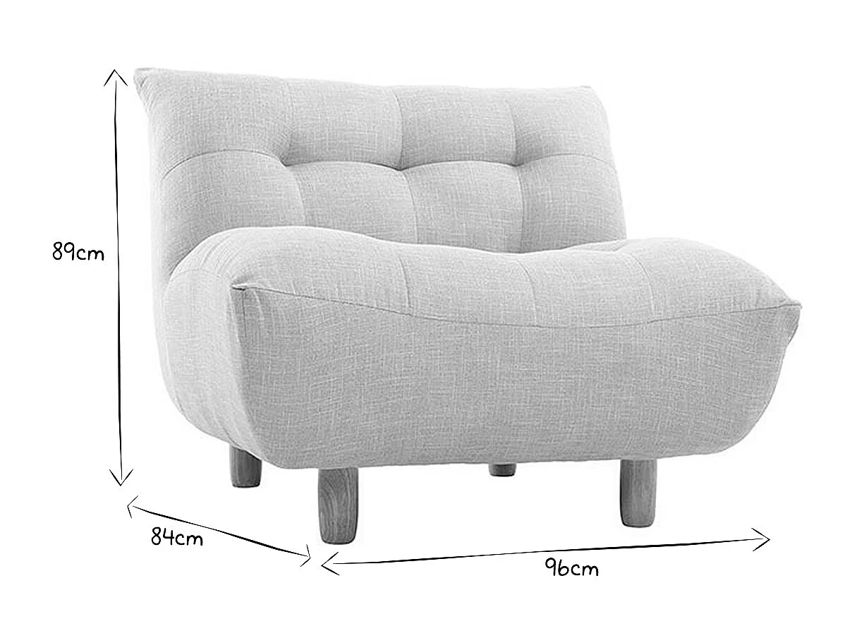 Fauteuil scandinave en tissu gris clair et bois clair YUMI