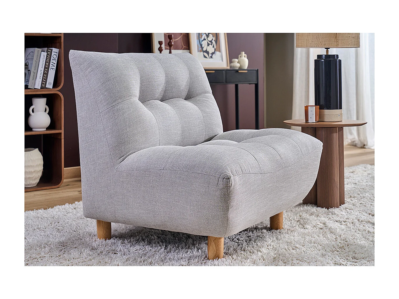 Sillón diseño escandinavo gris y roble YUMI