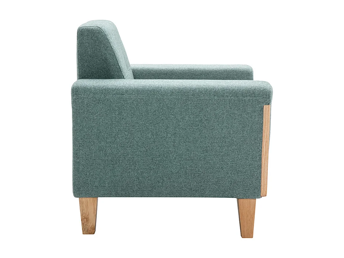 Fauteuil scandinave en tissu vert de gris et bois clair FJORD
