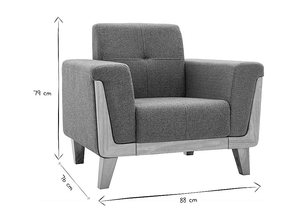 Fauteuil scandinave en tissu vert de gris et bois clair FJORD
