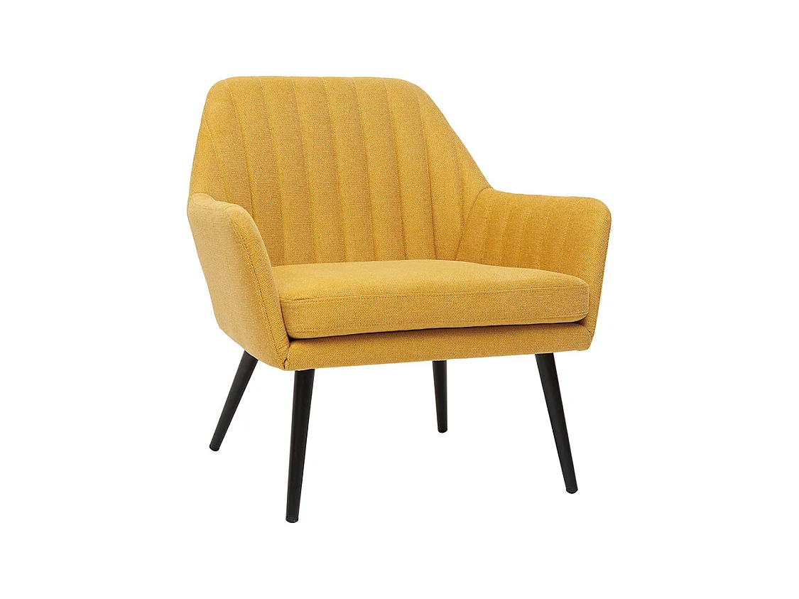 Fauteuil design en tissu effet velours texturé jaune moutarde et métal noir GASTON