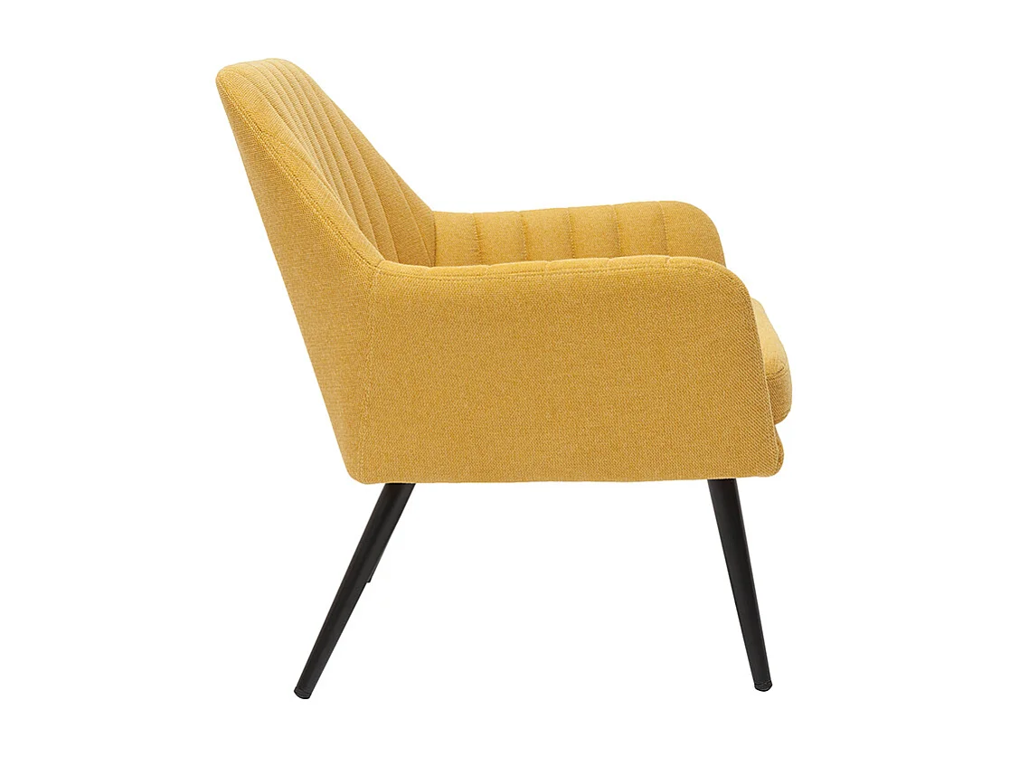 Sillón moderno de tela efecto aterciopelado texturizado amarillo mostaza y metal negro GASTON