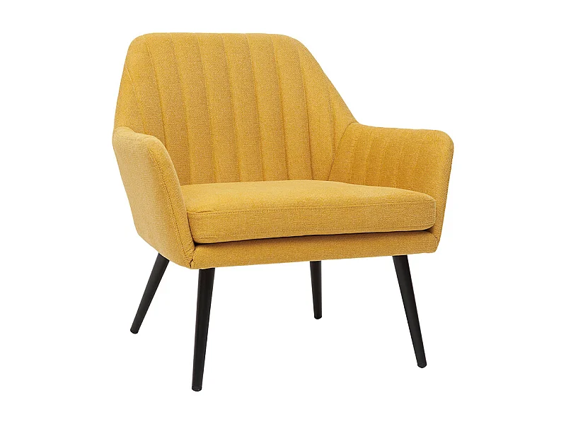 Fauteuil design en tissu effet velours texturé jaune moutarde et métal noir GASTON