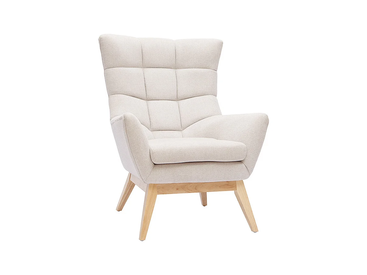 Fauteuil scandinave en tissu effet velours texturé naturel et bois clair BRODY