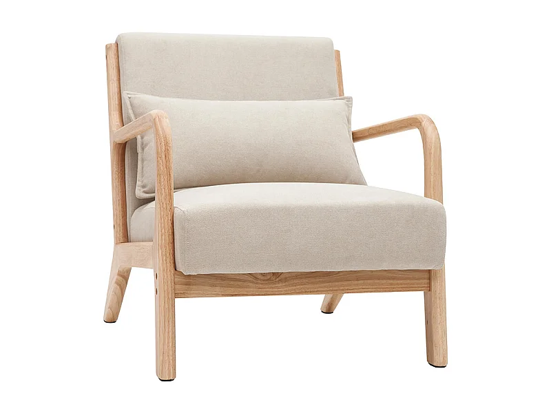Sessel aus hellem Holz und beigem Stoff mit Samteffekt DERRY