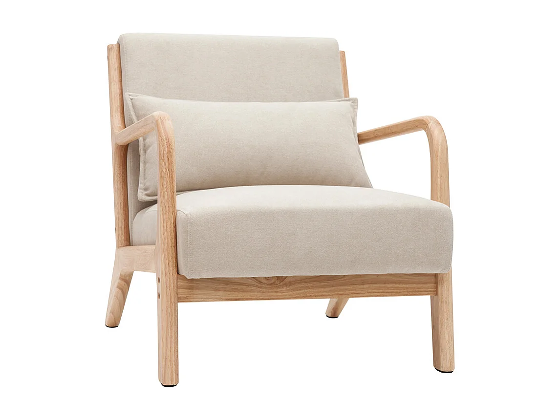 Sessel aus hellem Holz und beigem Stoff mit Samteffekt DERRY