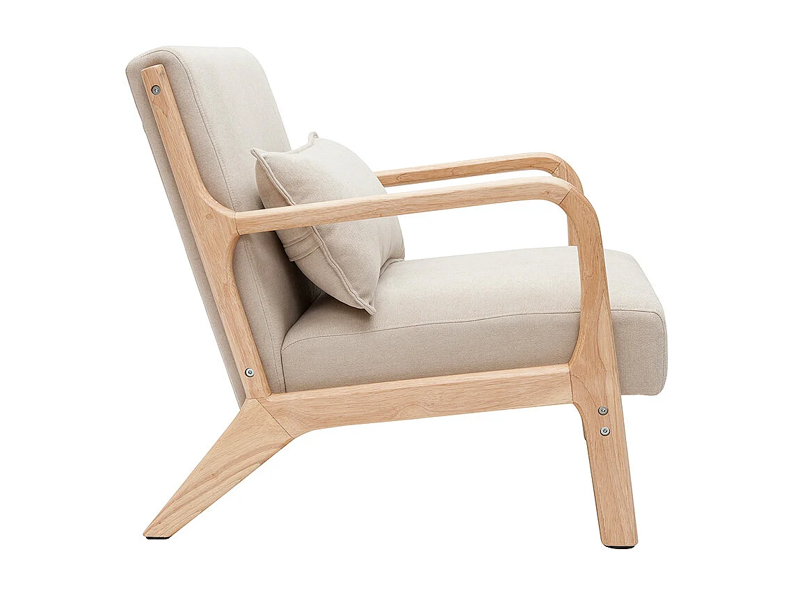 Sessel aus hellem Holz und beigem Stoff mit Samteffekt DERRY