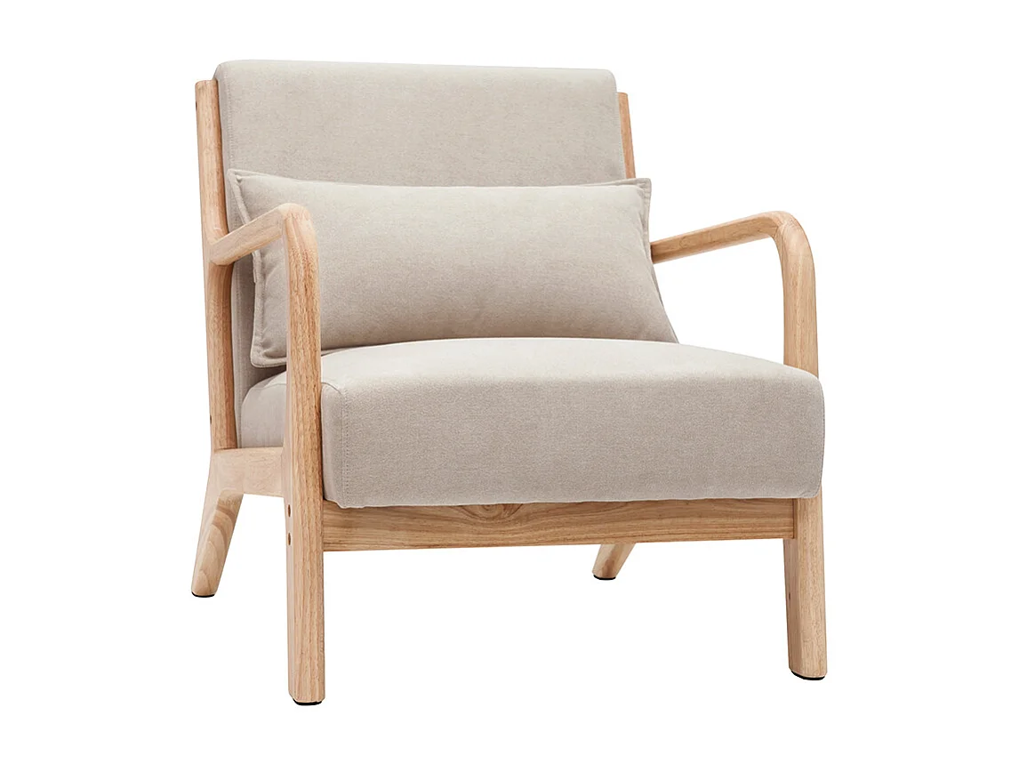 Sessel aus hellem Holz und beigem Stoff mit Samteffekt DERRY
