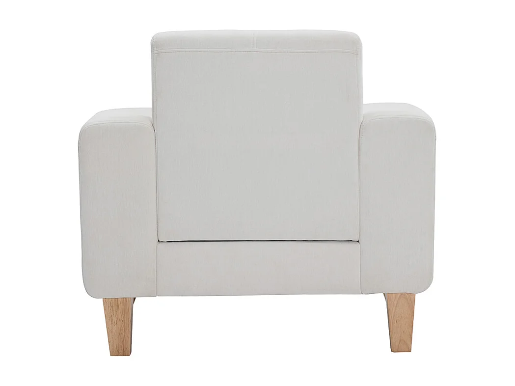 Fauteuil scandinave en tissu effet velours blanc cassé et bois clair FJORD