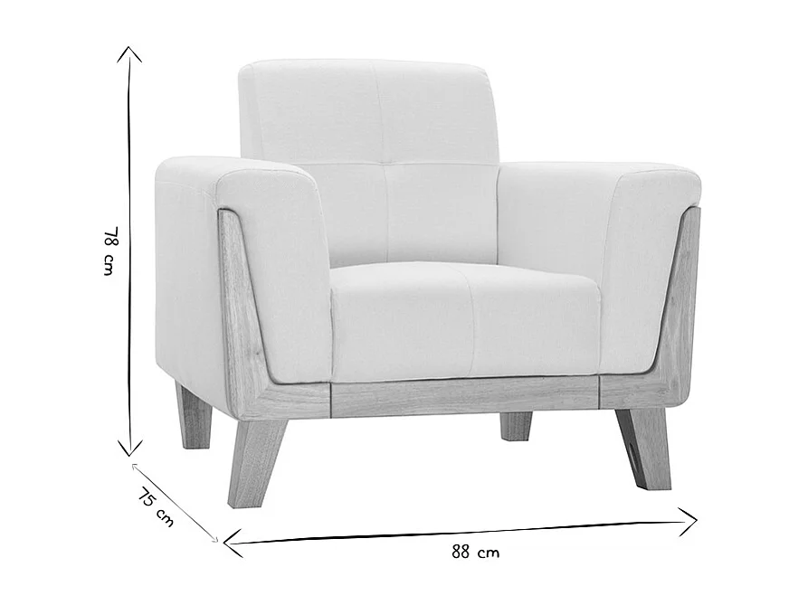 Fauteuil scandinave en tissu effet velours blanc cassé et bois clair FJORD