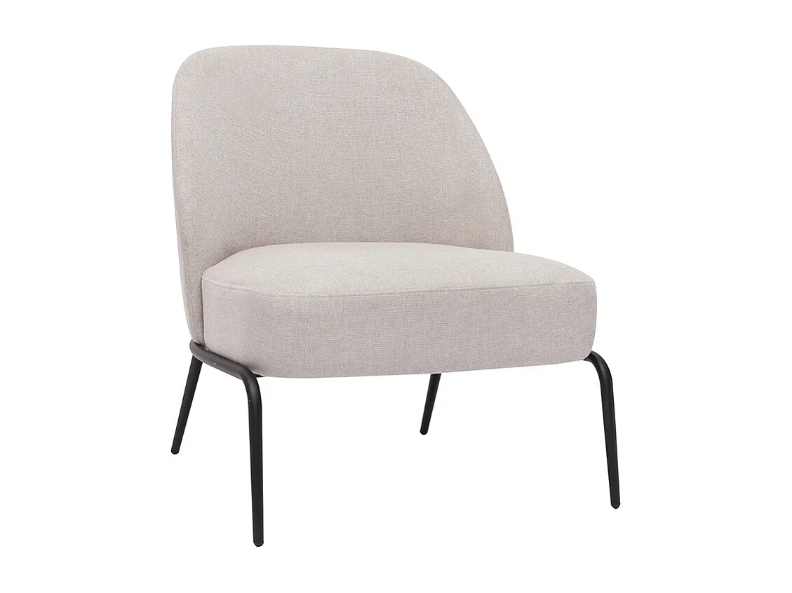 Fauteuil design en tissu effet velours texturé beige et métal noir BREGO