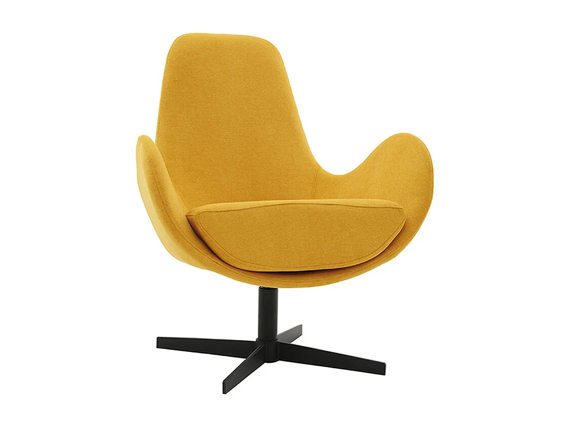 Fauteuil pivotant design en tissu effet velours jaune moutarde et métal noir ANDY