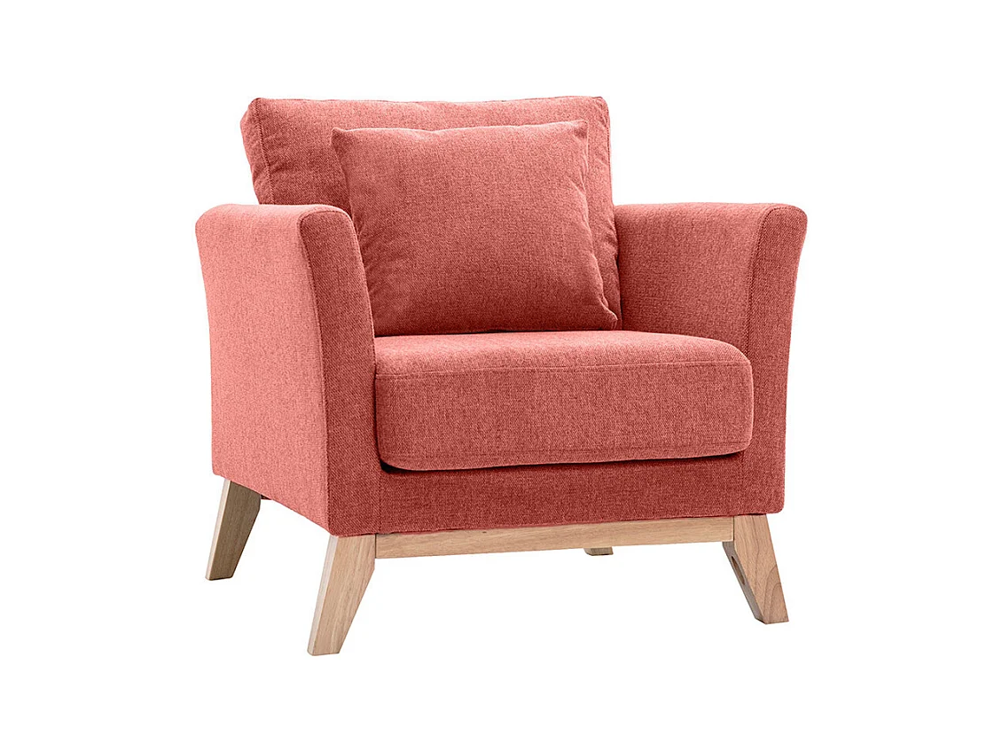 Fauteuil scandinave déhoussable en tissu effet velours texturé terracotta et bois clair OSLO
