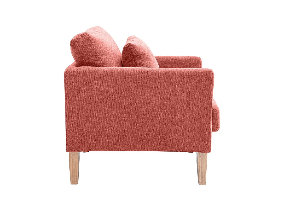 Poltrona scandinava sfoderabile in tessuto effetto velluto testurizzato color terracotta e legno chiaro OSLO