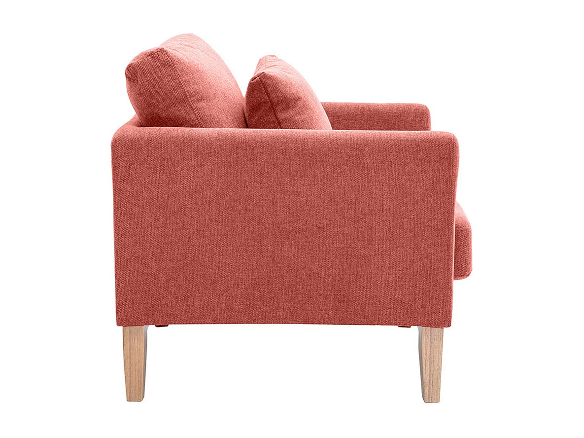 Sillón nórdico de tejido efecto aterciopelado texturizado terracota y madera clara OSLO