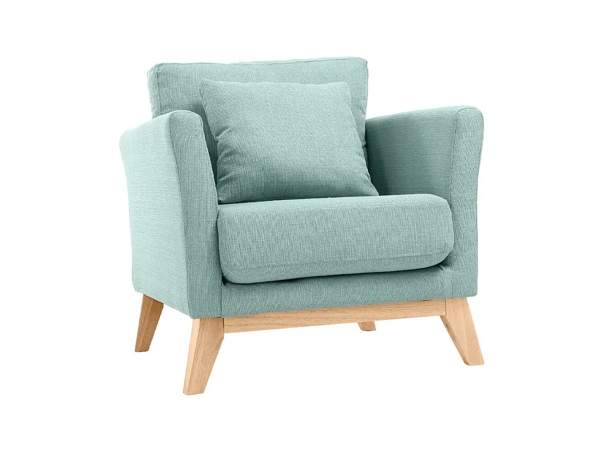 Fauteuil scandinave déhoussable en tissu vert lagon et bois clair OSLO
