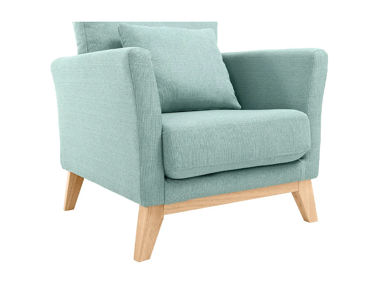 Fauteuil scandinave déhoussable en tissu vert lagon et bois clair OSLO