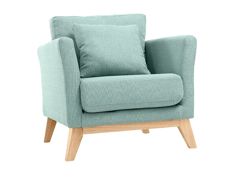 Fauteuil scandinave déhoussable en tissu vert lagon et bois clair OSLO