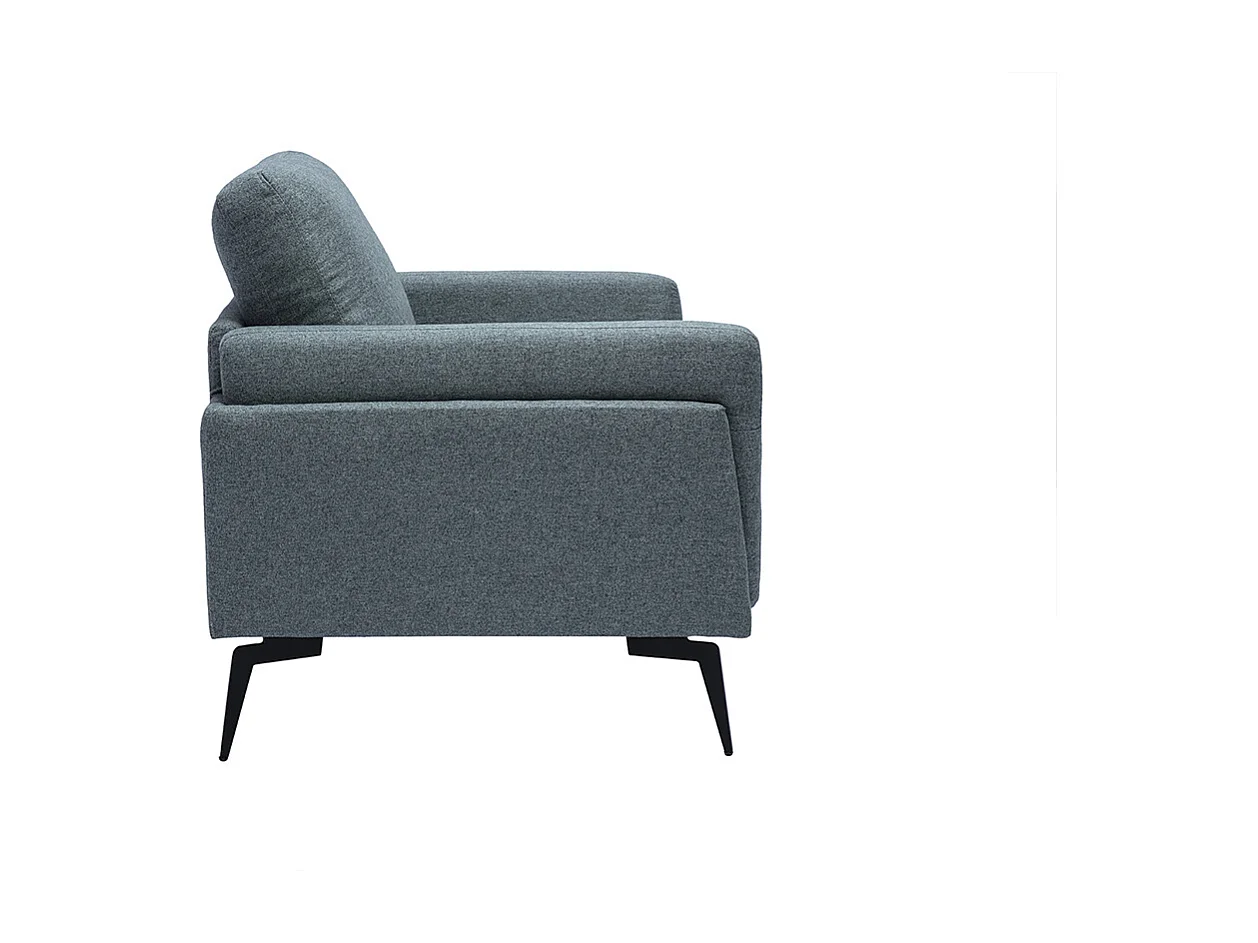 Fauteuil design en tissu vert de gris et métal noir MOSCO