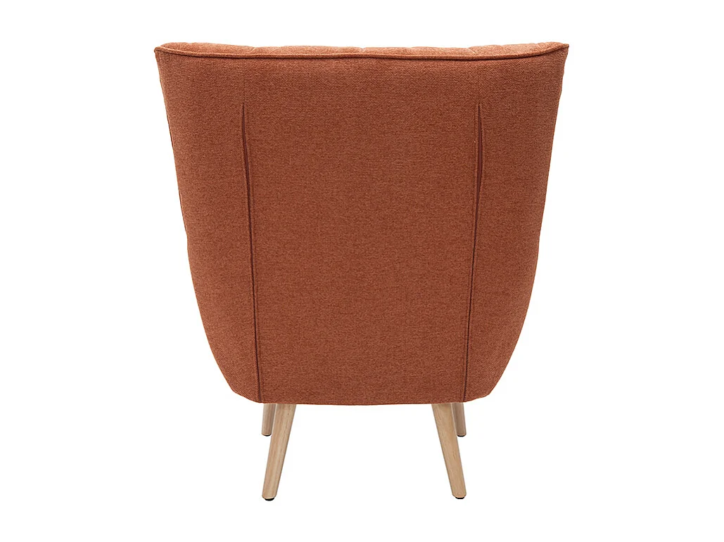 Sillón nórdico con tejido efecto aterciopelado texturizado terracota y madera de caucho maciza AVERY