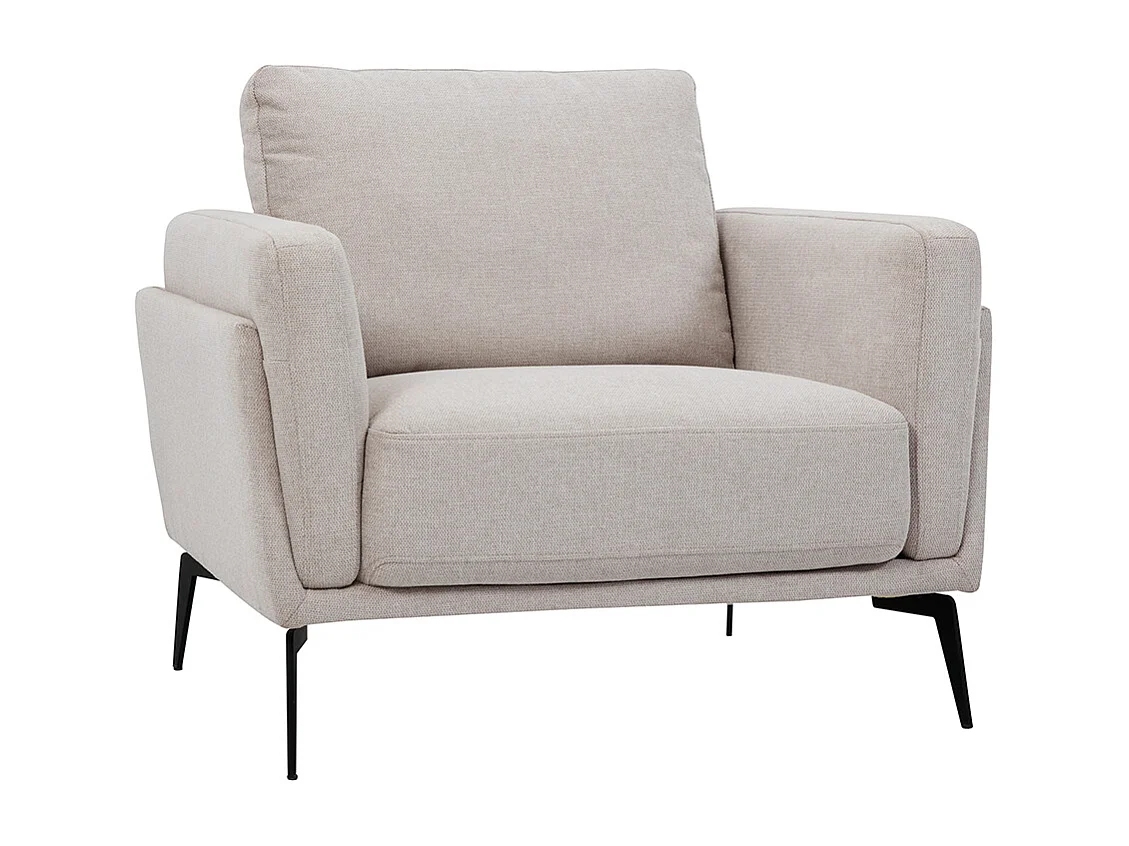 Sillón moderno de tejido efecto aterciopelado texturizado beige y metal negro MOSCO