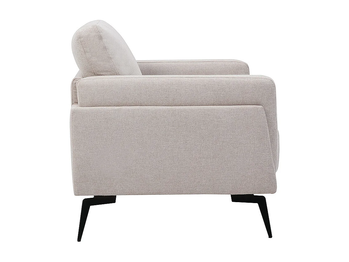 Sillón moderno de tejido efecto aterciopelado texturizado beige y metal negro MOSCO