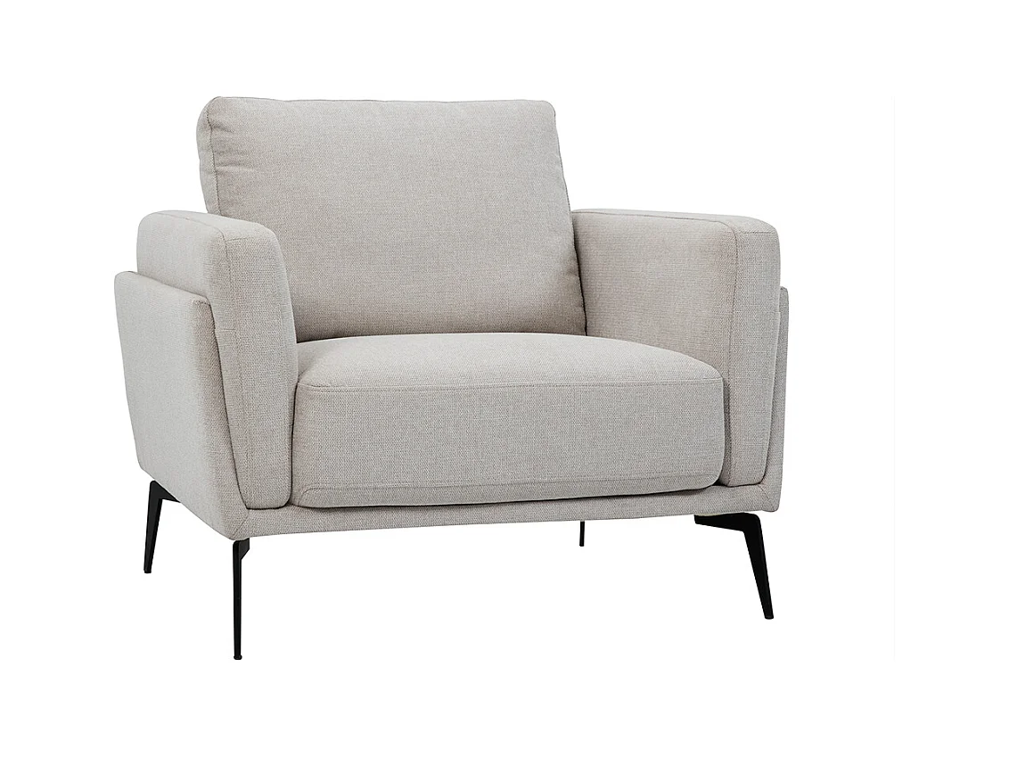 Fauteuil design en tissu effet velours texturé beige et métal noir MOSCO