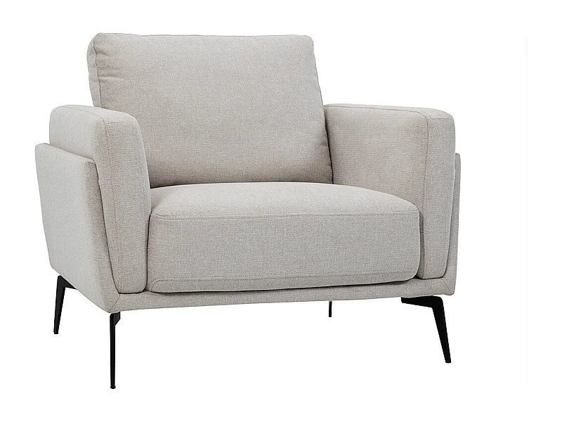 Fauteuil design en tissu effet velours texturé beige et métal noir MOSCO