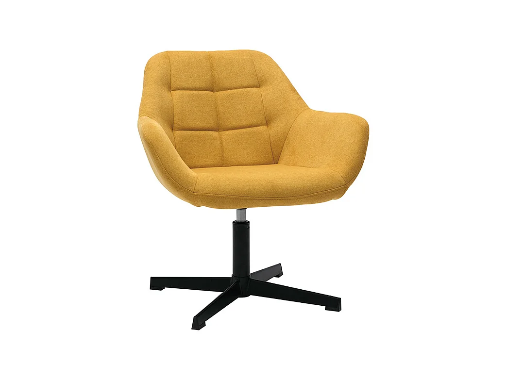 Fauteuil pivotant design en tissu effet velours jaune moutarde et métal noir DARWIN