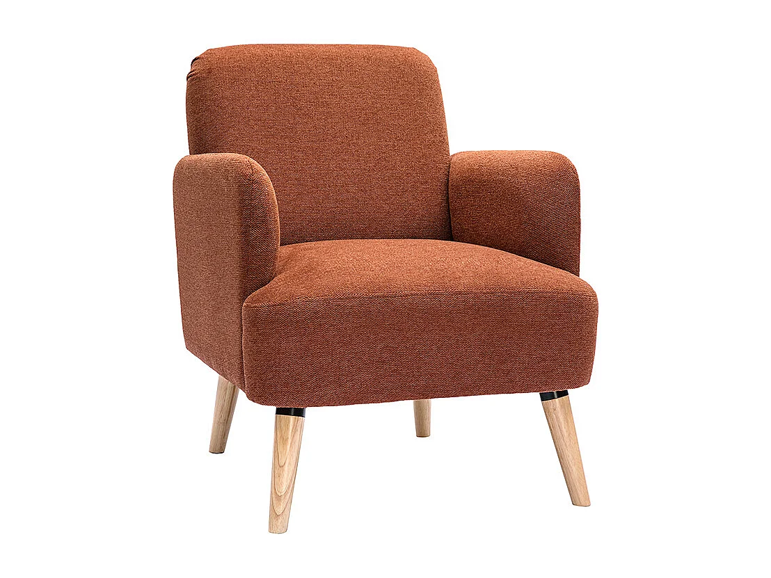 Skandinavischer Sessel aus rostbraunem Stoff mit Samteffekt und Holz ISKO