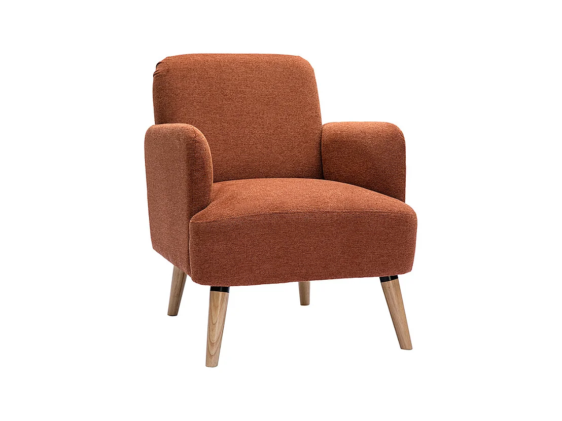 Fauteuil scandinave en tissu effet velours texturé terre brûlée et bois clair ISKO