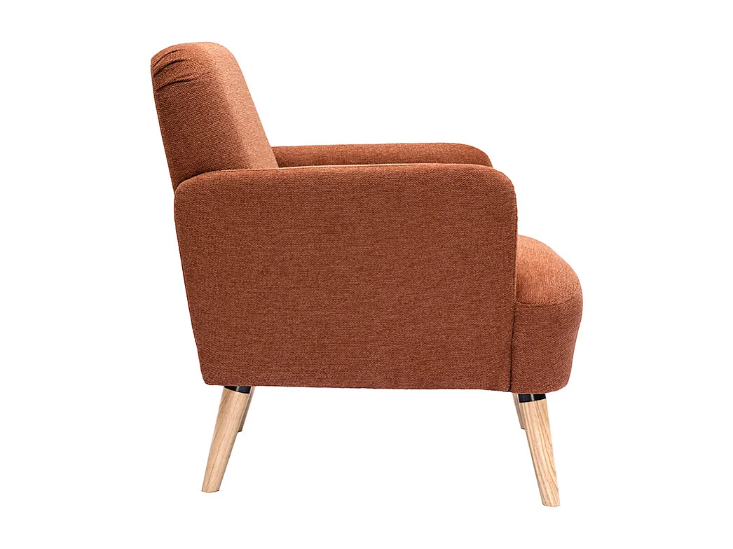 Skandinavischer Sessel aus rostbraunem Stoff mit Samteffekt und Holz ISKO