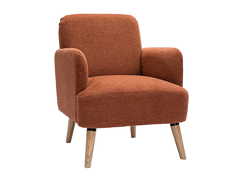 Fauteuil scandinave en tissu effet velours texturé terre brûlée et bois clair ISKO