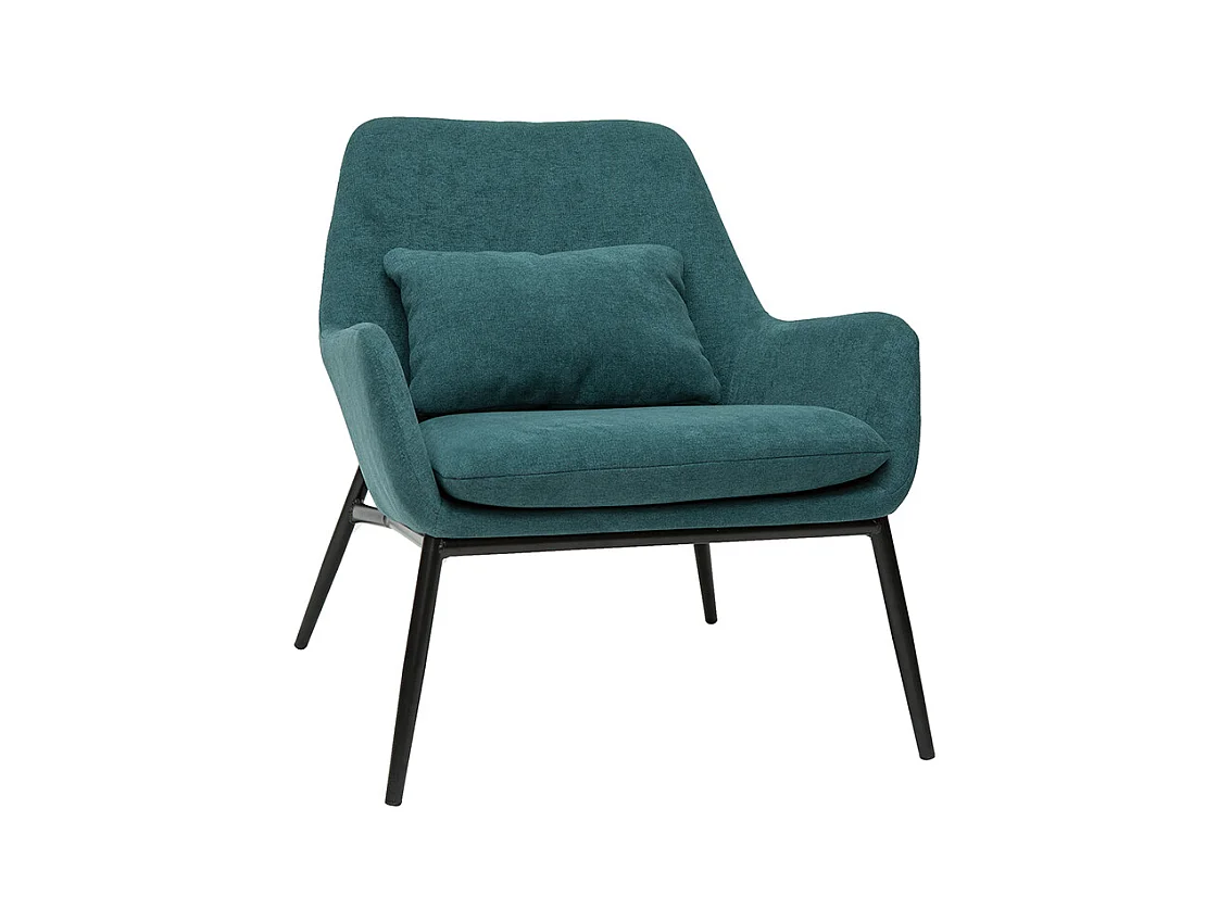 Fauteuil design en tissu effet velours bleu canard et métal noir MAXINE