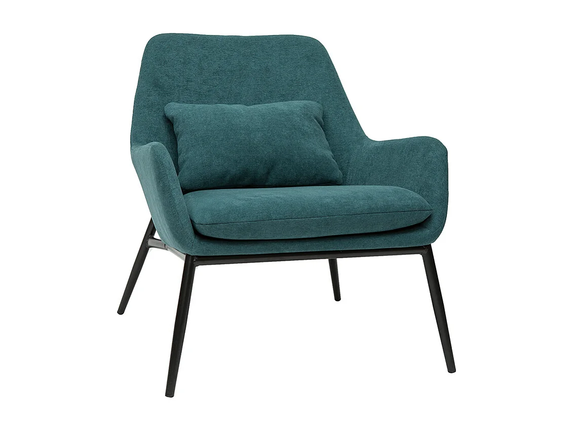Design-Sessel Stoff mit Samteffekt in Entenblau und schwarzem Metall MAXINE
