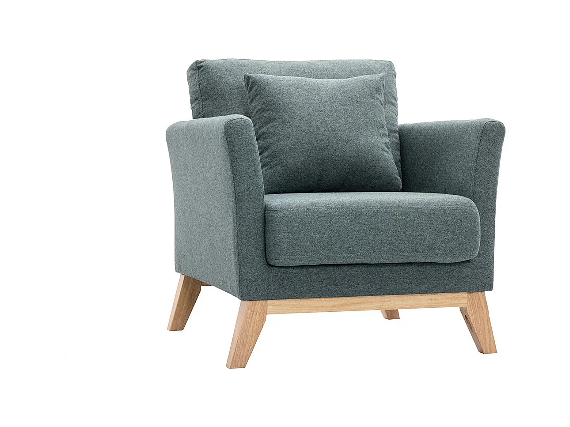 Fauteuil scandinave déhoussable en tissu vert de gris et bois clair OSLO