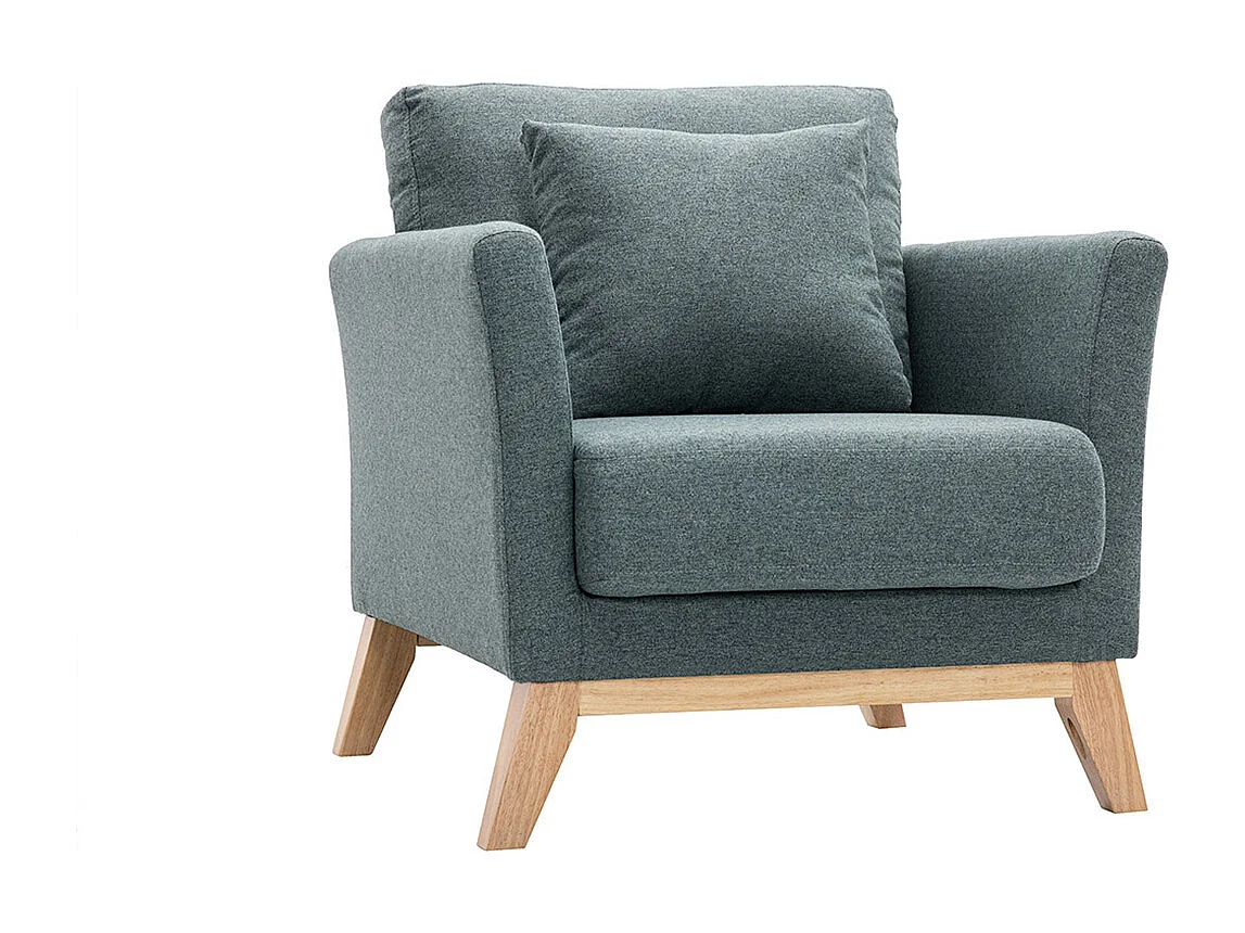 Sillón nórdico de tela verde grisáceo y madera clara OSLO