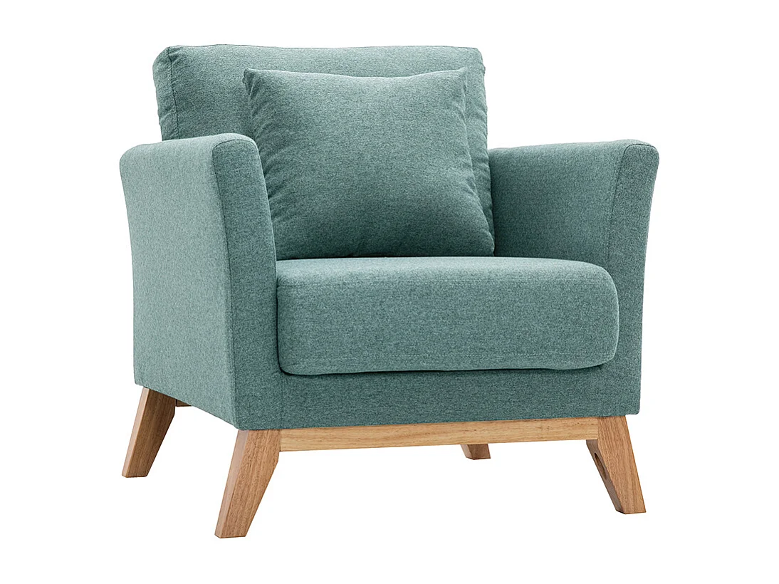 Sillón nórdico de tela verde grisáceo y madera clara OSLO