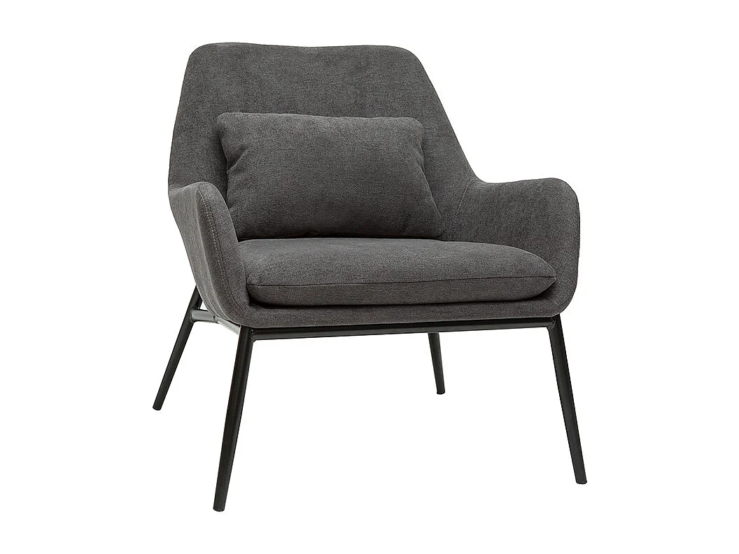 Sillón moderno con tejido efecto aterciopelado gris oscuro y metal negro MAXINE