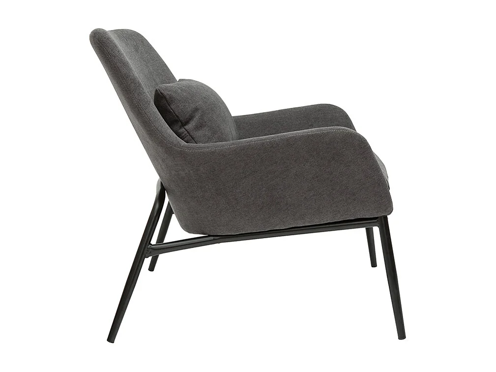 Sillón moderno con tejido efecto aterciopelado gris oscuro y metal negro MAXINE