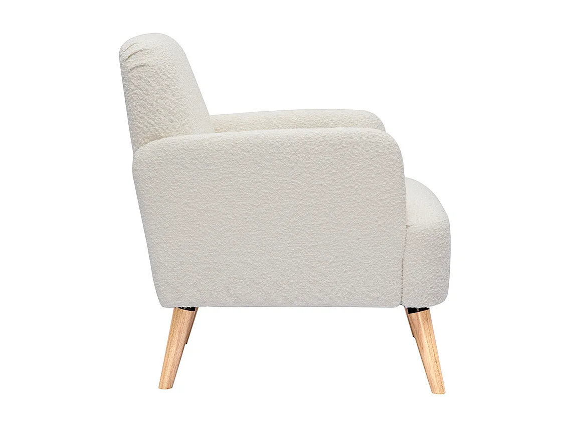 Fauteuil scandinave en tissu effet laine bouclée blanc cassé et bois clair ISKO