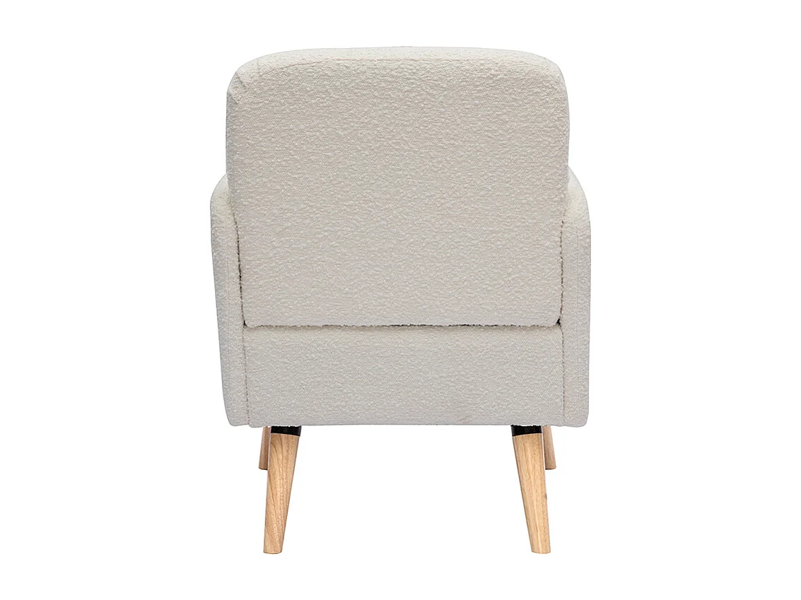 Fauteuil scandinave en tissu effet laine bouclée blanc cassé et bois clair ISKO